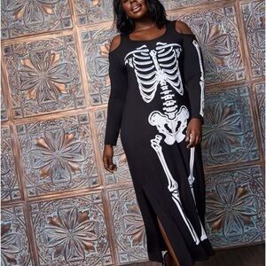 Torrid Black Skeleton Print Long Sleeve Dress